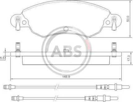 Гальмівні колодки пер. Citroen C5 1.8i 01-08 (BOSCH) (148.9x50x17) A.B.S. 37278