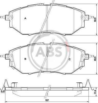 Комплект гальмівних накладок, дискове гальмо A.B.S. 37502