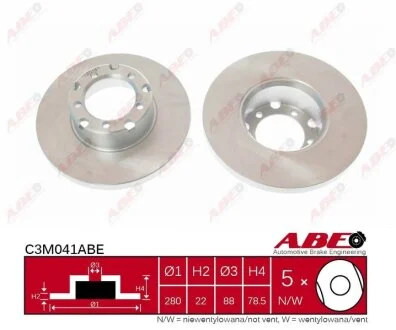 Диск гальмівний передн Лів/Прав MERCEDES T1/TN, T2/L, T2/LN1 2.0-3.8D 01.68-06.95 ABE C3M041ABE