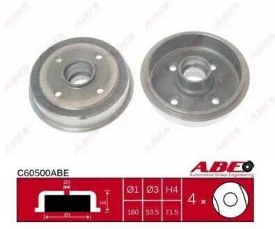 Гальмівний барабан задн HYUNDAI PONY, PONY / EXCEL, S 1.3/1.5 10.89-05.96 ABE C60500ABE