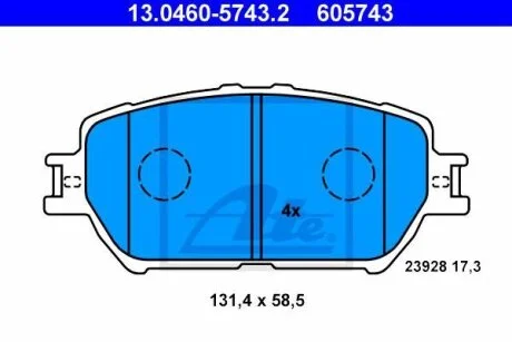 Комплект гальмівних колодок з 4 шт. дисків ATE 13.04605743.2