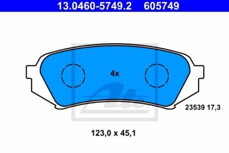 Комплект гальмівних колодок задн, LEXUS LX TOYOTA LAND CRUISER, LAND CRUISER 100 4.2D/4.7 01.98-03.08 ATE 13046057492