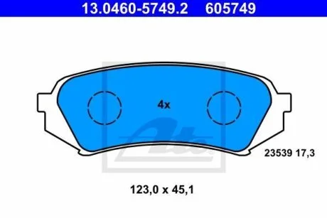 Комплект гальмівних колодок задн, LEXUS LX TOYOTA LAND CRUISER, LAND CRUISER 100 4.2D/4.7 01.98-03.08 ATE 13046057492