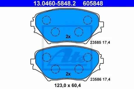 Комплект гальмівних колодок передн, TOYOTA RAV 4 II 1.8-2.4 05.00-11.05 ATE 13046058482