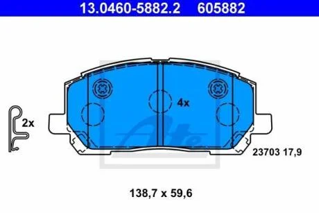 Гальмівнi колодки дисковi Lexus RX300 00-> ATE 13.04605882.2