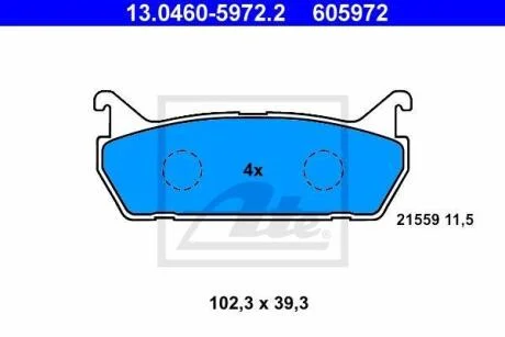 Гальмівні колодки дискові задні Mazda 323, 6, Mx-5 I Suzuki Baleno 1.3-2.3 06.89-12.06 ATE 13.04605972.2