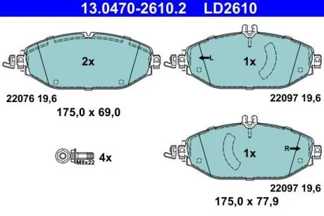 Комплект гальмівних колодок з 4 шт. дисків ATE 13.04702610.2