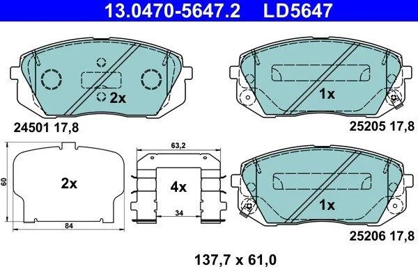 Комплект гальмівних колодок з 4 шт. дисків ATE 13.04705647.2 (фото 1)