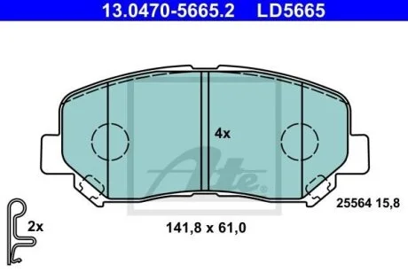 Керамічні гальмівні колодки передн, MAZDA CX-5 2.0-2.5H 11.11- ATE 13047056652