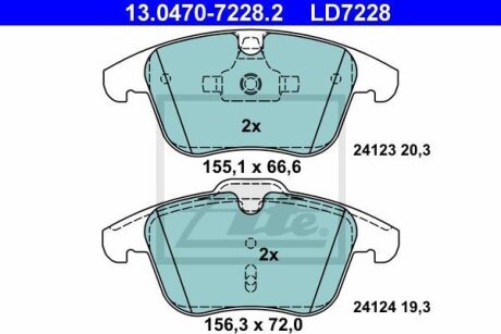 Керамічні гальмівні колодки передн, VOLVO S60 II, S80 II, V60 I, V70 III, XC70 II FORD GALAXY II, GALAXY MK II, MONDEO IV, S-MAX JAGUAR S-TYPE II, XF I, XF SPORTBRAKE 1.5-4.4 01.99-12.19 ATE 13047072282