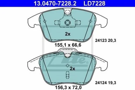 Керамічні гальмівні колодки передн, VOLVO S60 II, S80 II, V60 I, V70 III, XC70 II FORD GALAXY II, GALAXY MK II, MONDEO IV, S-MAX JAGUAR S-TYPE II, XF I, XF SPORTBRAKE 1.5-4.4 01.99-12.19 ATE 13047072282
