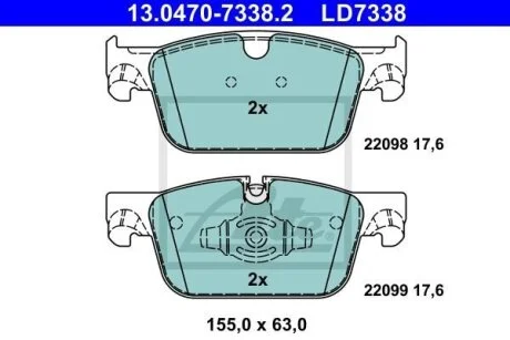 Керамічні гальмівні колодки передн, VOLVO S60 III, S90 II, V60 II, V90 II, XC60 II 2.0-2.0H 03.16- ATE 13047073382