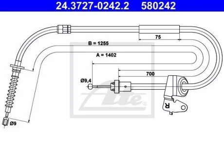 Трос стояночного гальма задн прав (1402мм) MINI (R56), (R57), (R58), (R59) 1.4-2.0D 09.06-06.15 ATE 24372702422
