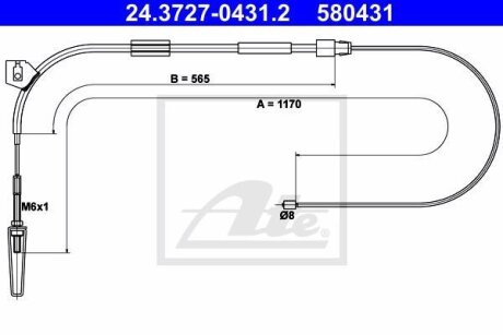 Трос стояночного гальма передн лів/прав (1170мм) MERCEDES A (W168) 1.6-2.1 07.97-08.04 ATE 24372704312