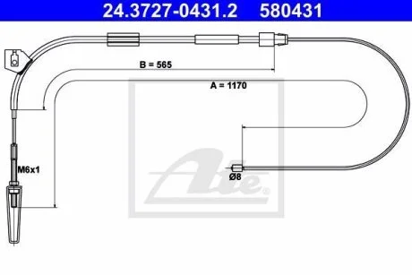 Трос стояночного гальма передн лів/прав (1170мм) MERCEDES A (W168) 1.6-2.1 07.97-08.04 ATE 24372704312