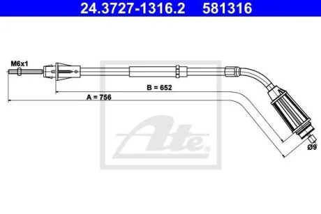 Трос стояночного гальма задн лів (756мм/652мм) VOLVO S80 II 1.6D-4.4 03.06-12.16 ATE 24372713162