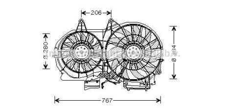 AVA AUDI Вентилятор радіатора (з дифузором) A4 B6 00-, A4 B7 04-, SEAT AVA COOLING AI7506