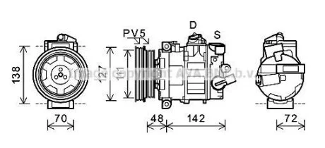 AVA VW Компресор кондиціонера Audi A1/3,Q2/3, TT, Seat, Skoda Fabia, Octavia II,III, Roomster, SuperB, Caddy III, Golf V,VI,VII, Jetta, Passat, Tiguan, Touran AVA COOLING AIAK359