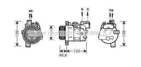 AVA BMW Компресор кондиціонера 1 (E87) 04-, 3 (E90) 04-, 3 Touring (E91) 04- AVA COOLING BWAK319