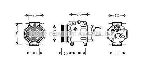 AVA FORD Компресор кондиц. C-MAX 2.0 TDCi 07-, FOCUS II 2.0 05-, KUGA I 2.0 TDCi 08-, VOLVO AVA COOLING FDAK378