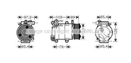 AVA FORD Компресор кондиціонера C-MAX 1.8, 2.0 07-, FOCUS II 1.8, 2.0 04-, VOLVO AVA COOLING FDAK391
