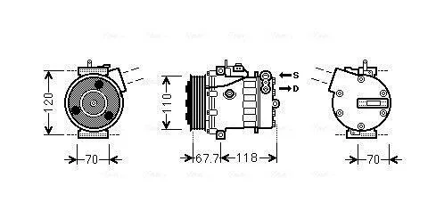 AVA FIAT Компресор кондиціонера DOBLO, FIORINO, PUNTO EVO, CITROEN, PEUGEOT AVA COOLING FTAK384 (фото 1)