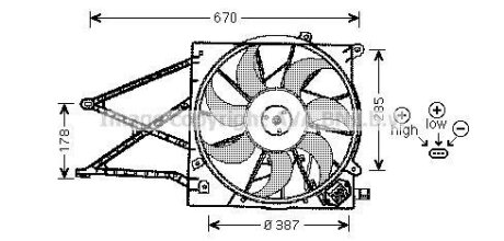 AVA OPEL Вентилятор радіатора двиг. (з системою кондиц.) Astra G, Zafira A 1.2-2.2 98- AVA COOLING OL7524