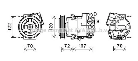 AVA OPEL Компресор кондиціонера ASTRA J 1.4 09-, MERIVA B 1.4 10- AVA COOLING OLAK595
