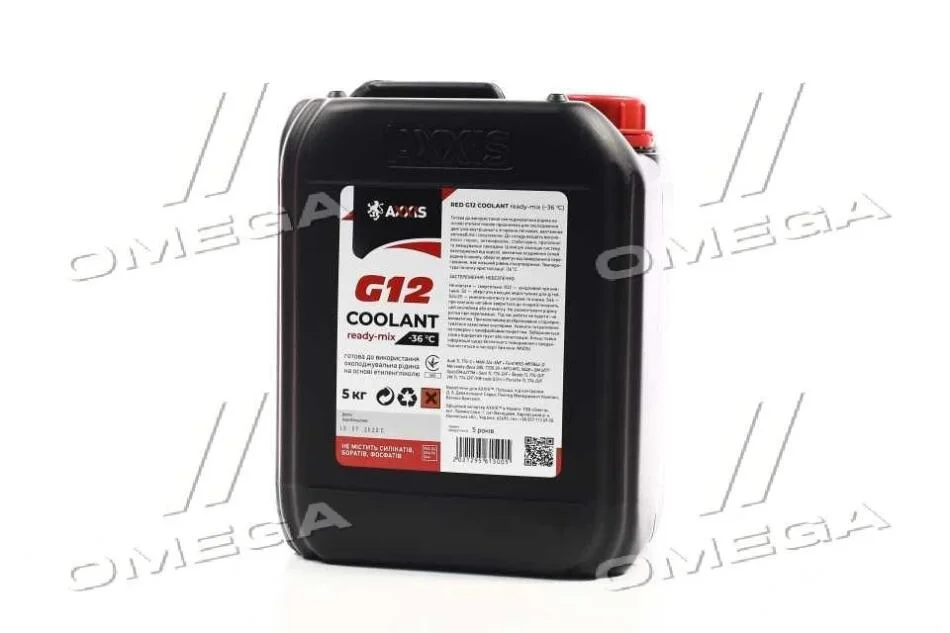 Антифриз RED G12+ Сoolant Ready-Mix -36°C <> (червоний) (Каністра 5кг) AXXIS AXP999G12R RDM5 (фото 1)
