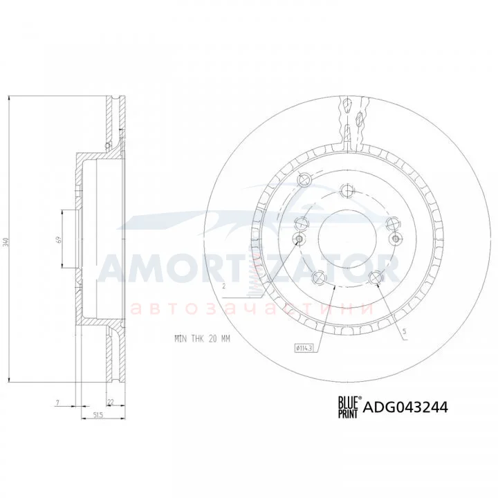 KIA Гальмівний диск задній STINGER (CK) 3.3 T-GDi 17- BLUE PRINT ADG043244 (фото 1)