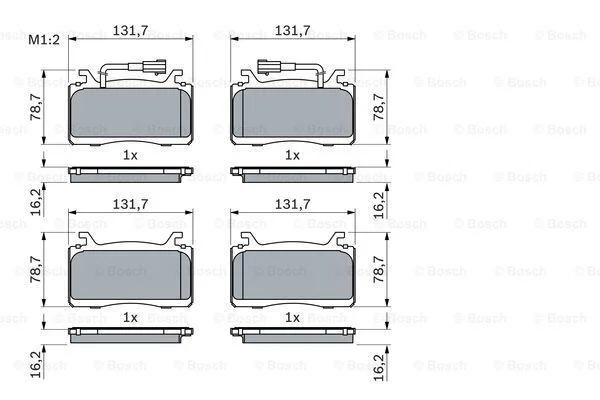 Комплект гальмівних колодок передн, ALFA ROMEO GIULIA, STELVIO 2.0/2.2D/2.9 10.15- BOSCH 0986424851 (фото 1)