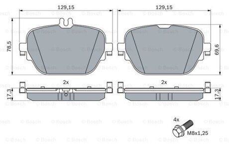 Комплект гальмівних колодок задн, MERCEDES CLS (C257), E (A238), E ALL-TERRAIN (S213), E (C238), E T-MODEL (S213), E (W213), EQC (N293), GLC (C253), GLC (X253) 2.0DH-Electric 06.16- BOSCH 0986424858