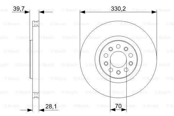 Диск гальмівний передн Лів/Прав ALFA ROMEO 159, BRERA, GIULIETTA, SPIDER CHRYSLER 200 JEEP CHEROKEE 1.4-3.2 09.05- BOSCH 0986479C82 (фото 1)
