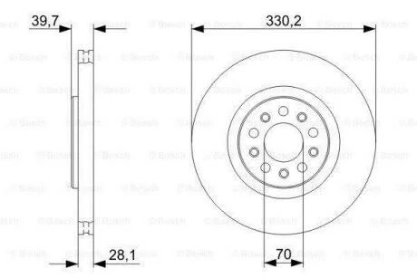 Диск гальмівний передн Лів/Прав ALFA ROMEO 159, BRERA, GIULIETTA, SPIDER CHRYSLER 200 JEEP CHEROKEE 1.4-3.2 09.05- BOSCH 0986479C82