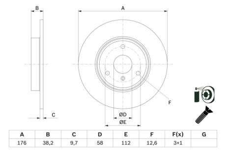 DB гальмівний диск передн Smart Fortwo -07, City-Coupe -04, Roadster -05 BOSCH 0986479E74