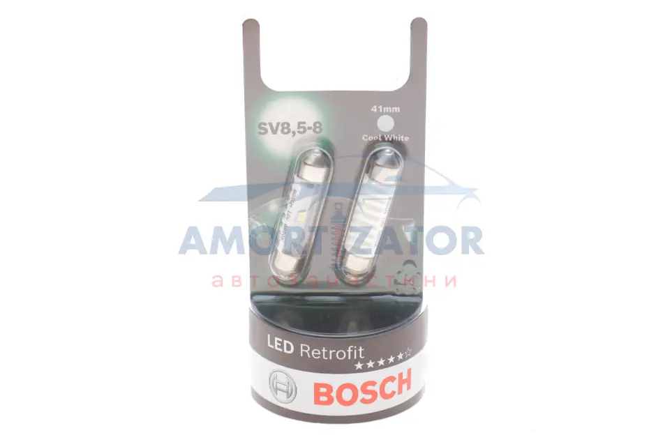 Автолампа світлодіодна 12V 1W SV8,5-8 LED COOL к/т 2 шт BOSCH 1987301509 (фото 1)