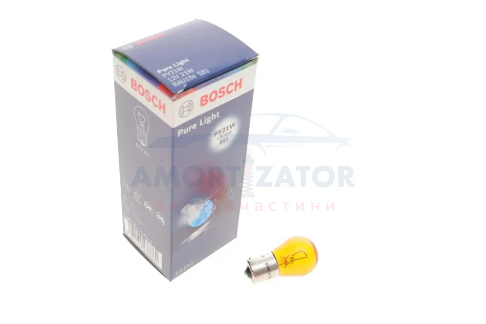 Лампа розжарювання PY21W 12V 21W BAU15s PURE LIGHT (вир-во Bosch) BOSCH 1 987 302 213 (фото 1)