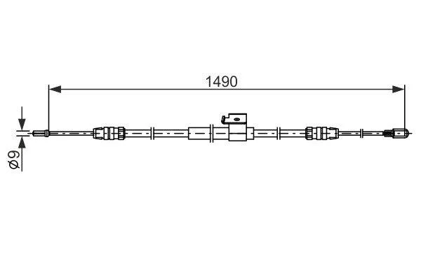 Трос стояночного гальма задн прав (1490мм/1270мм) FORD TRANSIT V363 2.0D/2.2D 08.13- BOSCH 1987482832 (фото 1)
