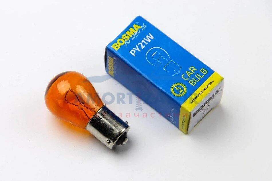 Автолампа BAU15S 12V 21W PY21W Янтарний в коробці 1шт BOSMA 0287S (фото 1)