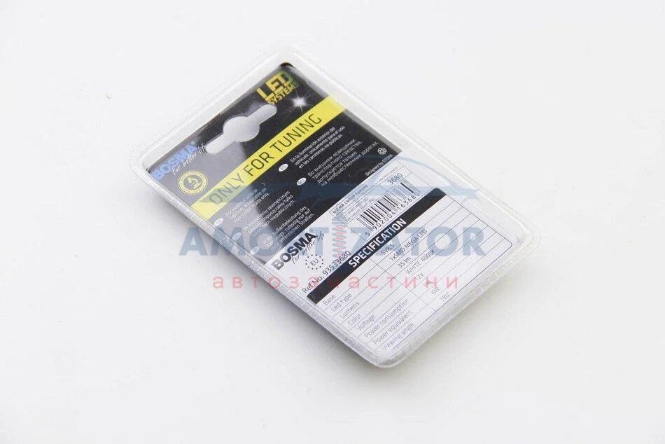 Автолампа SV8,5 LED 12V 1xSMD MEGA LED WHITE 10X41 (2 шт) BOSMA 3680 (фото 1)