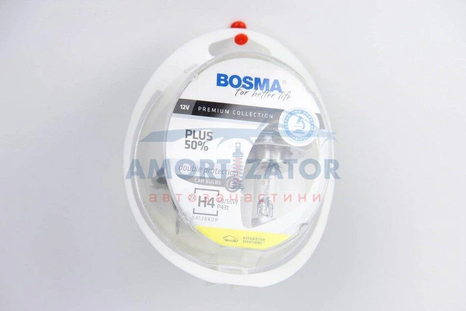 Автолампа H4 PLUS 50% 12V 60/55W P43T Упаковка 2шт BOSMA 3929 (фото 1)