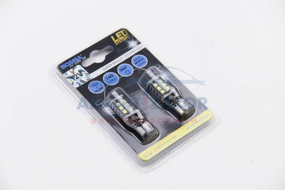 Автолампа T15 LED 12V 15xSMD 3528 LED WHITE (2 шт) BOSMA 4250 (фото 1)