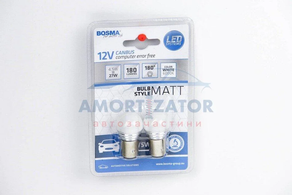 Автолампа BAY15D LED 12V 9XSMD 2835 LED WHITE MAT (2 шт) BOSMA 5066 (фото 1)