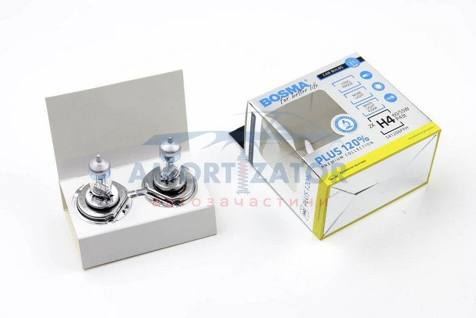 Автолампа H4 PLUS 120% 12V 60/55W P43T Упаковка 2шт BOSMA 5455 (фото 1)