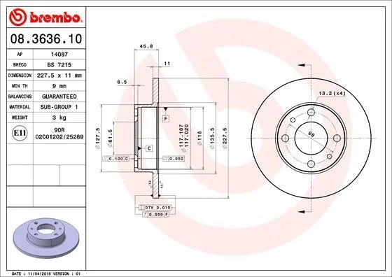Гальмівний диск BREMBO 08.3636.10 (фото 1)