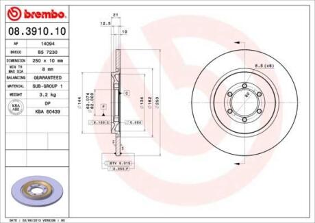 Гальмівний диск BREMBO 08.3910.10
