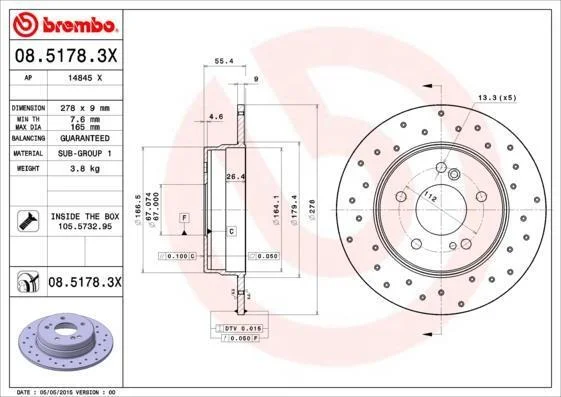 Гальмівний диск BREMBO 0851783X (фото 1)