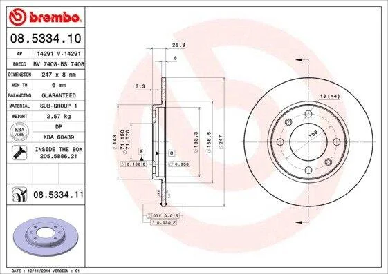 Гальмівний диск BREMBO 08.5334.10 (фото 1)