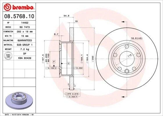 Гальмівний диск BREMBO 08.5768.10 (фото 1)