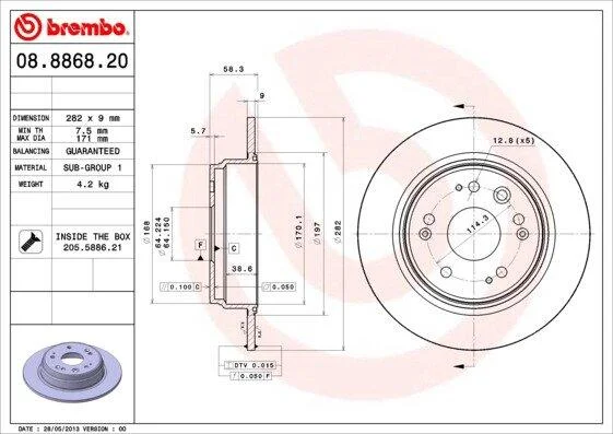 Диск гальмівний BREMBO 08.8868.20 (фото 1)